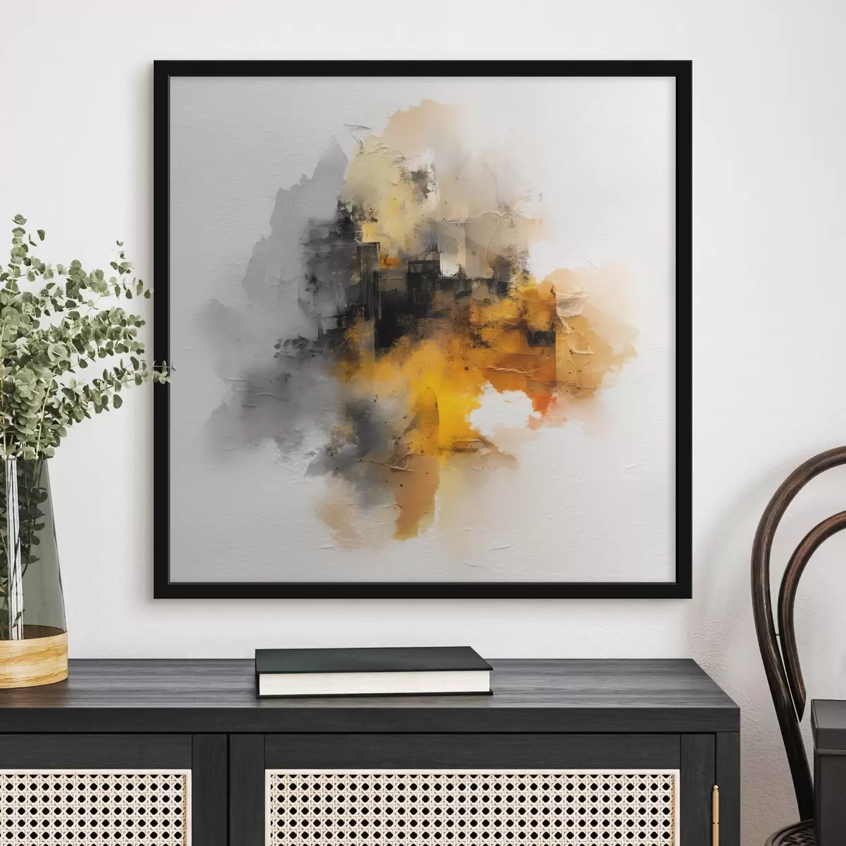 Poster Abstrakte Komposition in Orange und Grautönen mit Textur f45238