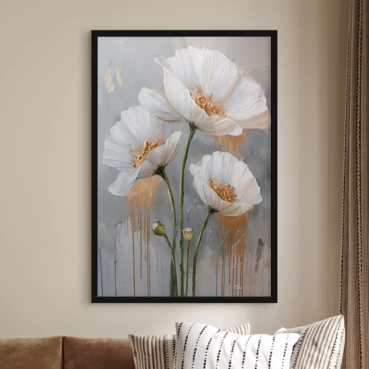 Poster Weiße Gänseblümchen: volumetrische Malerei auf blauem Hintergrund f45240