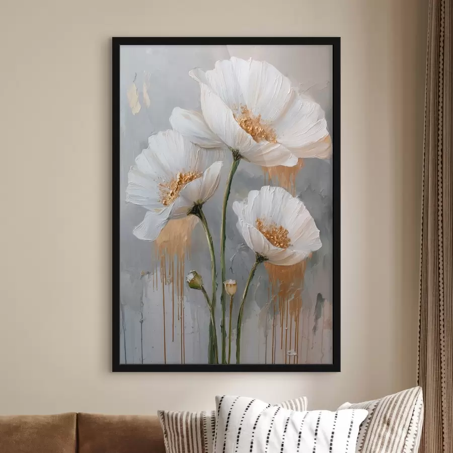 Fototapete Weiße Gänseblümchen: volumetrische Malerei auf blauem Hintergrund f45240