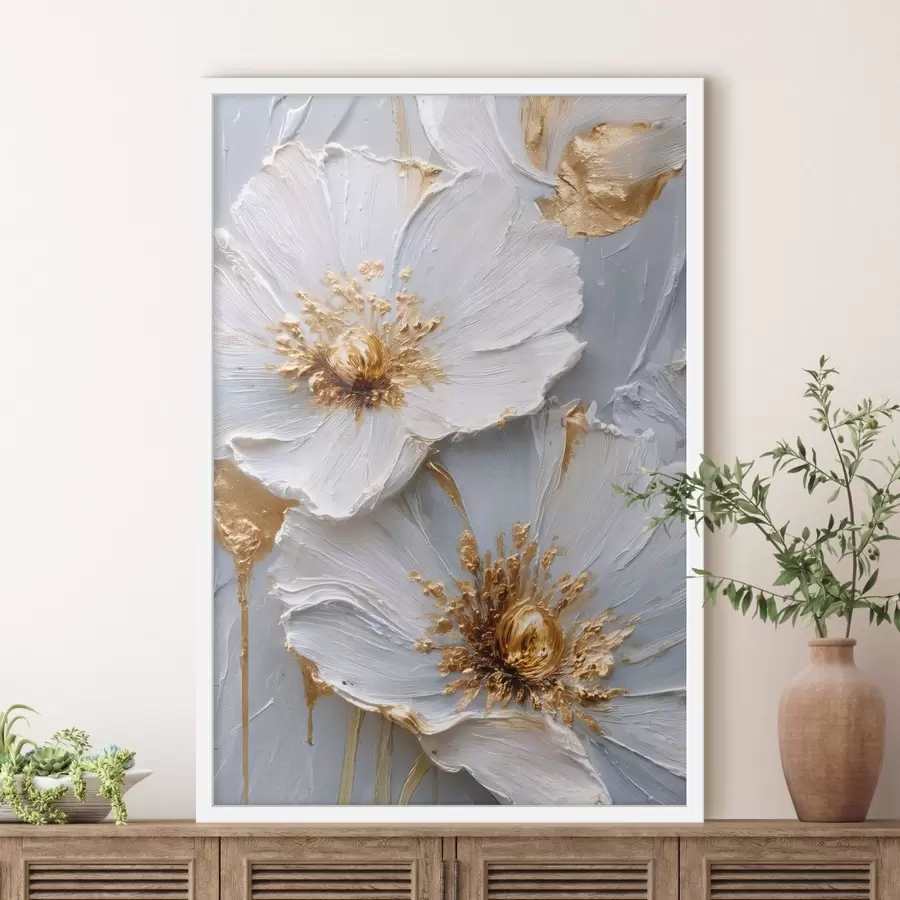 Fototapete Strukturierte Gänseblümchen: Impasto-Kunst mit ausdrucksstarken Pinselstrichen f45241