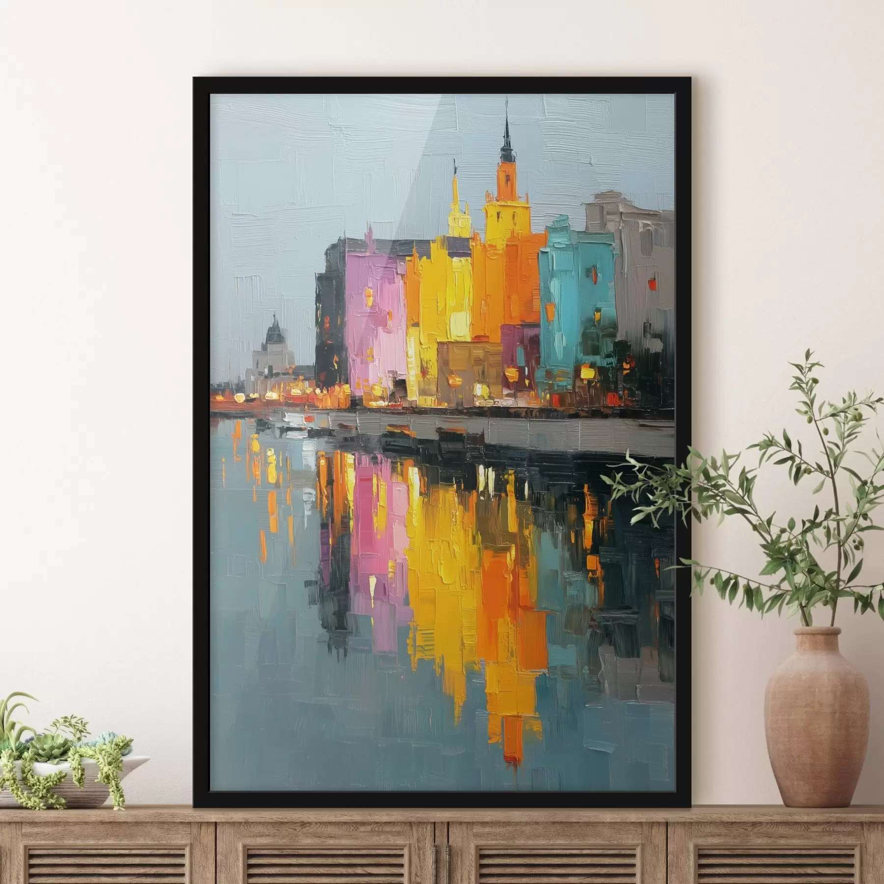 Fototapete Lichter der Stadt: lebendige Landschaft im Impasto-Stil f45242