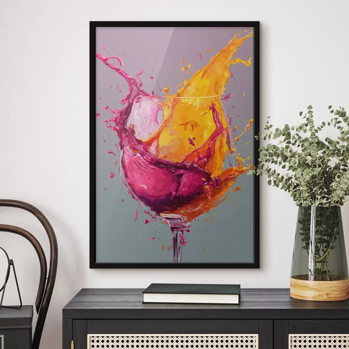 Poster Farbspritzer: dynamische Abstraktion in einem Glas f45244