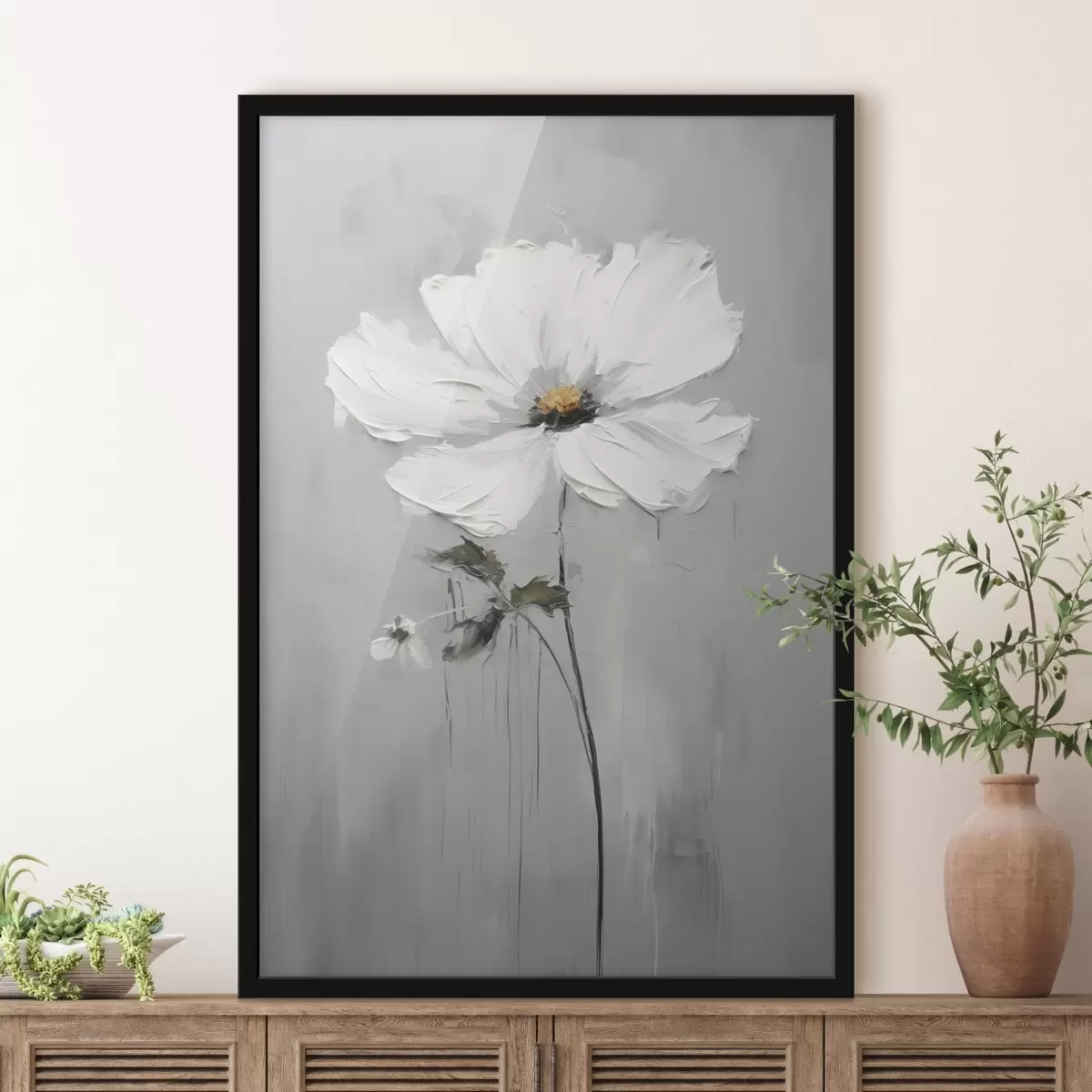 Poster Monochrome Blume im volumetrischen Stil f45253