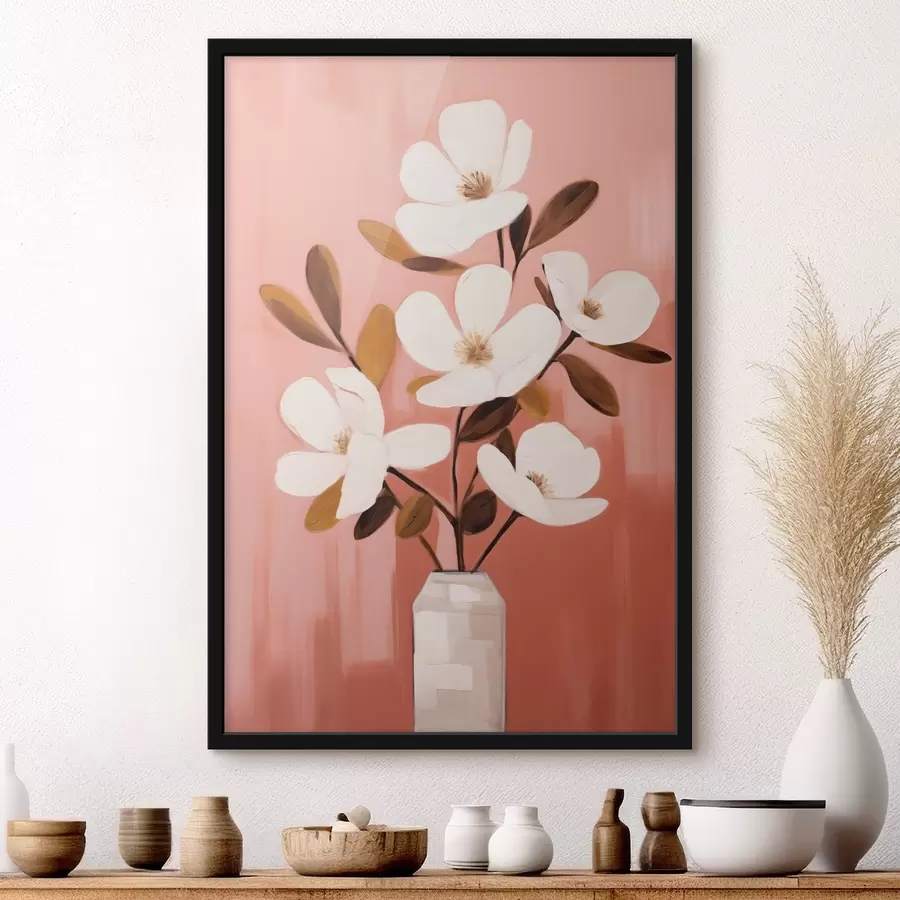 Fototapete Weiße Magnolien in einer weißen Vase: minimalistische Blumenmalerei f45254