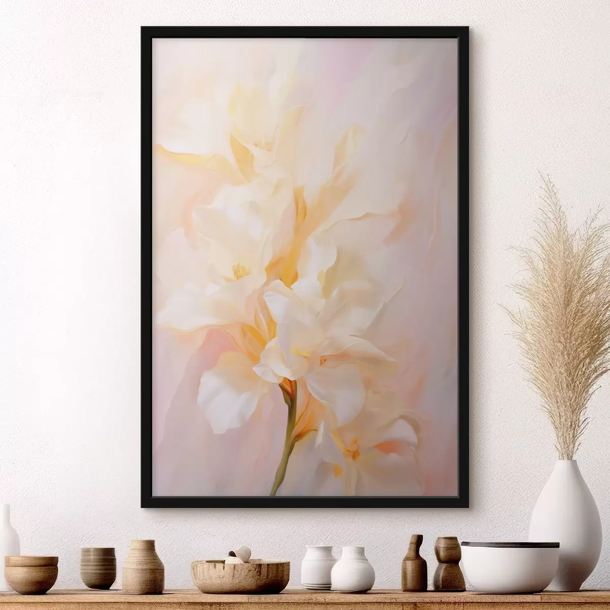 Poster Blumenblüte: abstrakte Skizze in hellen Tönen f45257