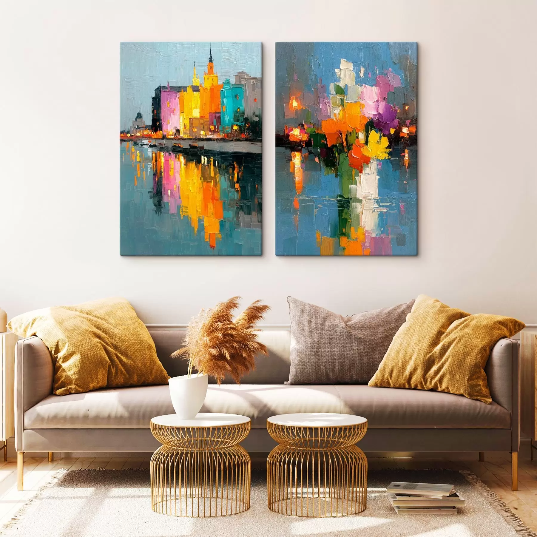 Wandbilder Dynamik der Stadt: abstrakte Komposition mit Lichtreflexionen auf dem Fluss m00569