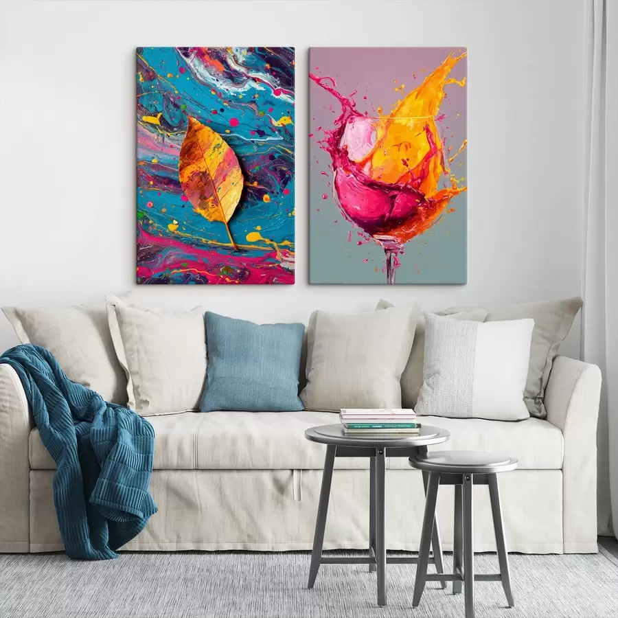 Wandbilder Expressive Abstraktion mit Elementen aus der Natur und Getränken m00570