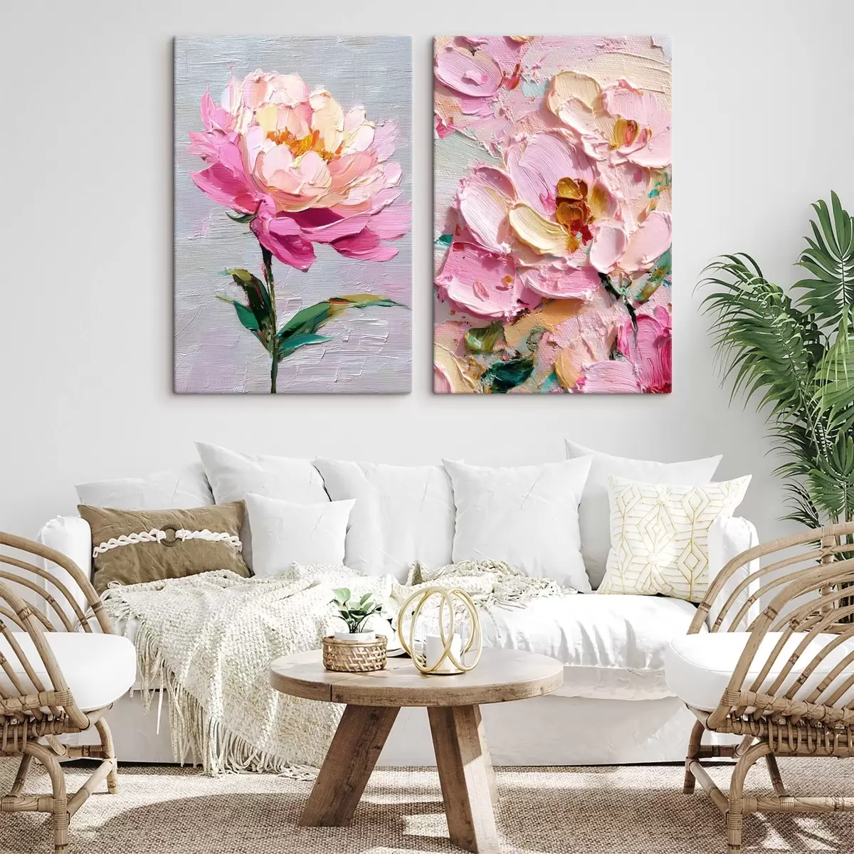 Wandbilder Moderne Kunst mit rosa Blumen in volumetrischer Technik m00572