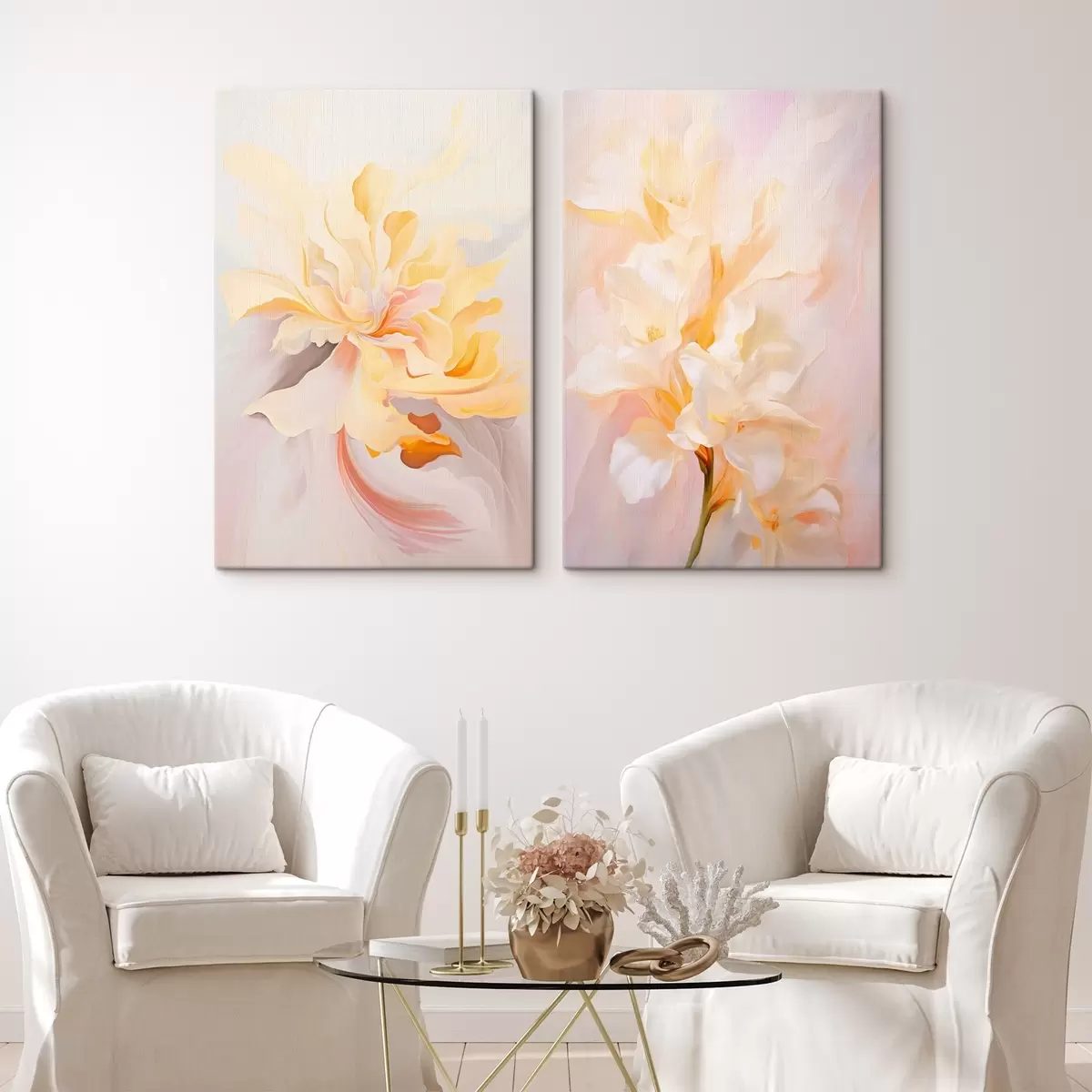 Wandbilder Zartes Diptychon im Aquarellstil mit Farbübergängen m00576