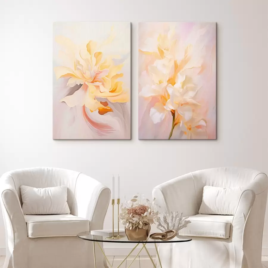 Wandbilder Zartes Diptychon im Aquarellstil mit Farbübergängen m00576