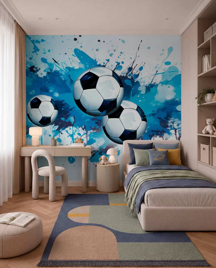 Fototapete Fußball in blauen Spritzern w04373
