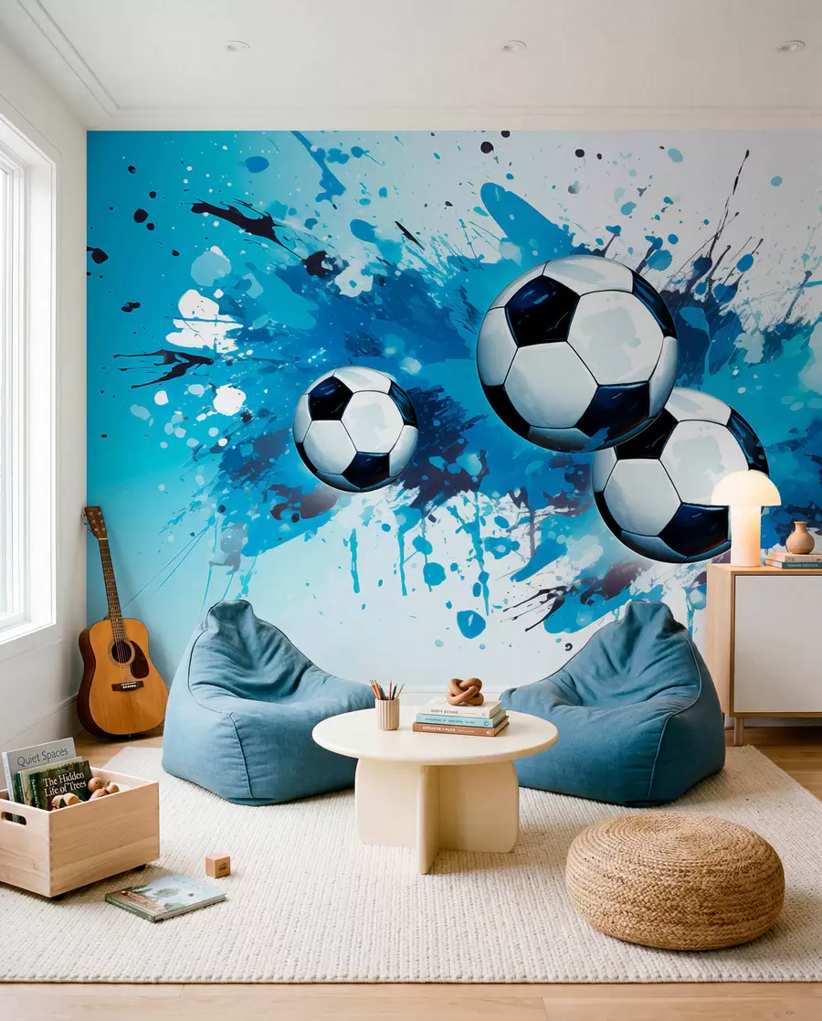 Fototapete Fußball in blauen Spritzern w04373