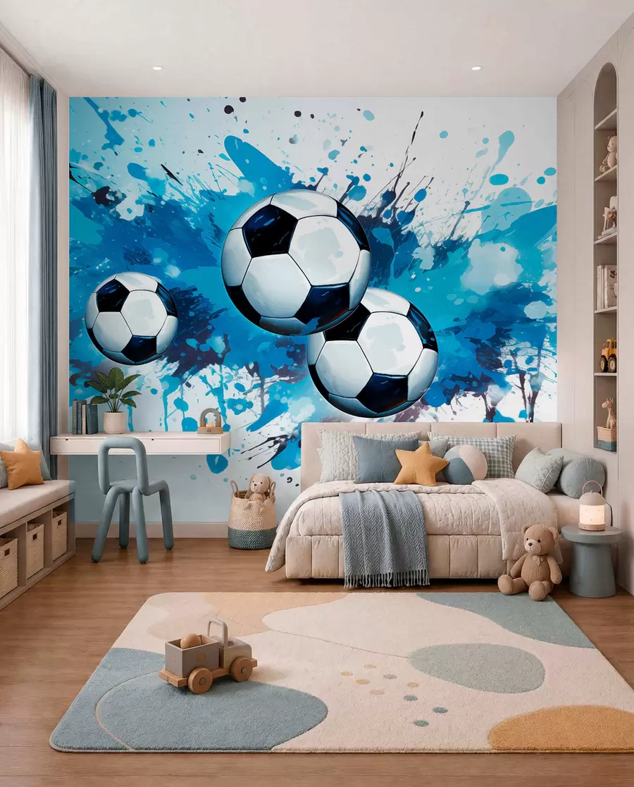 Fototapete Fußball in blauen Spritzern w04373