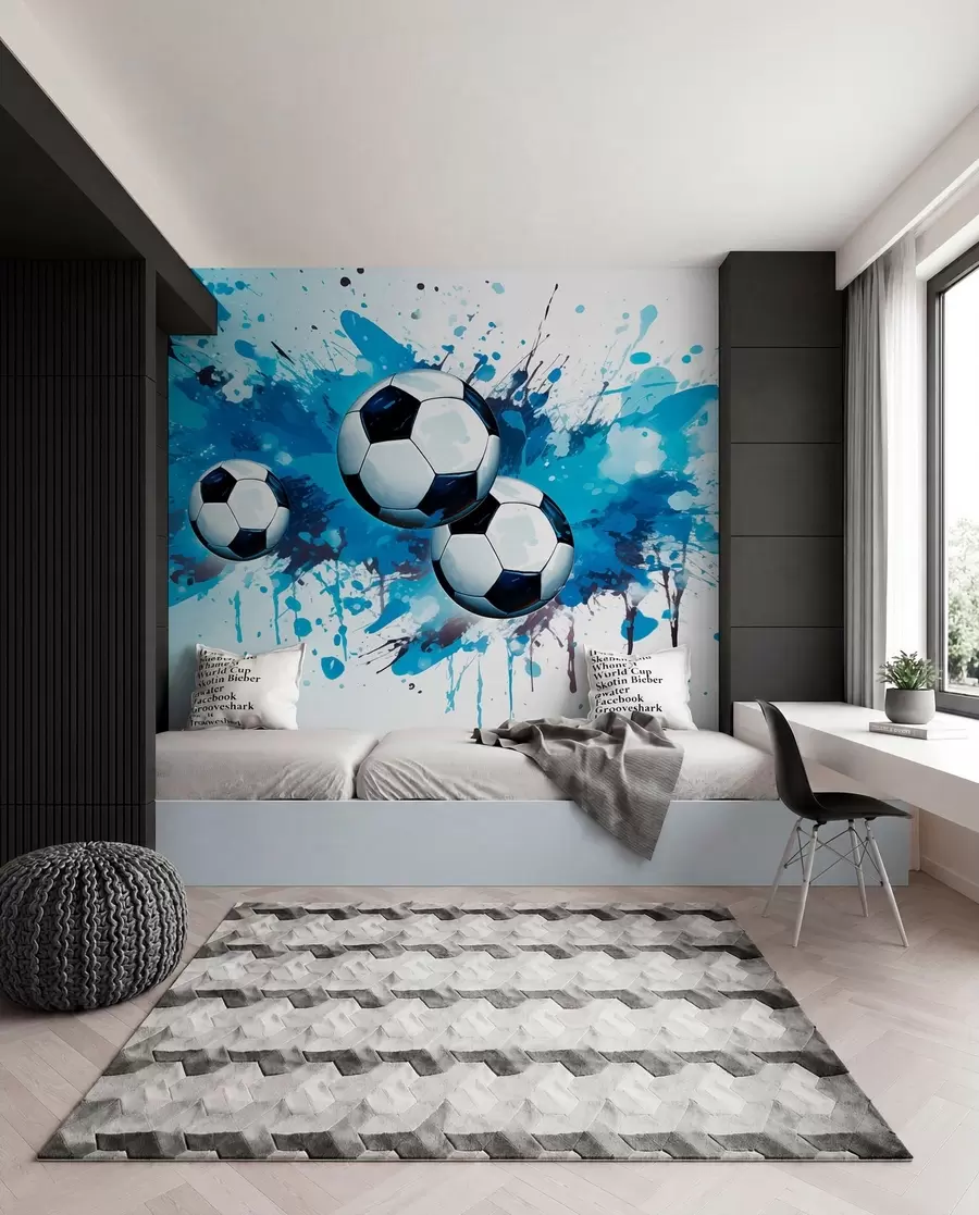 Fototapete Fußball in blauen Spritzern w04373