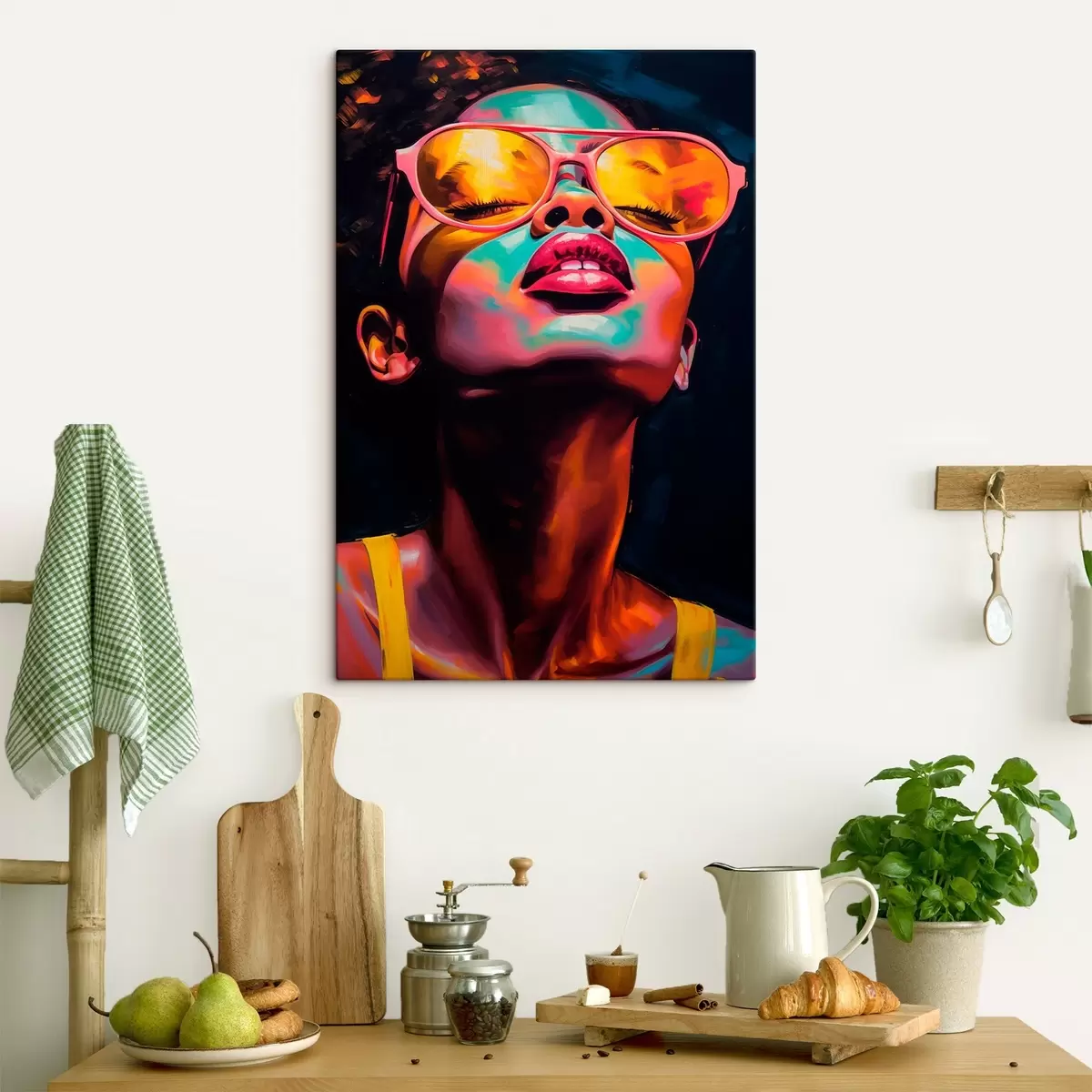 Wandbilder Frau mit gelber Brille s45311