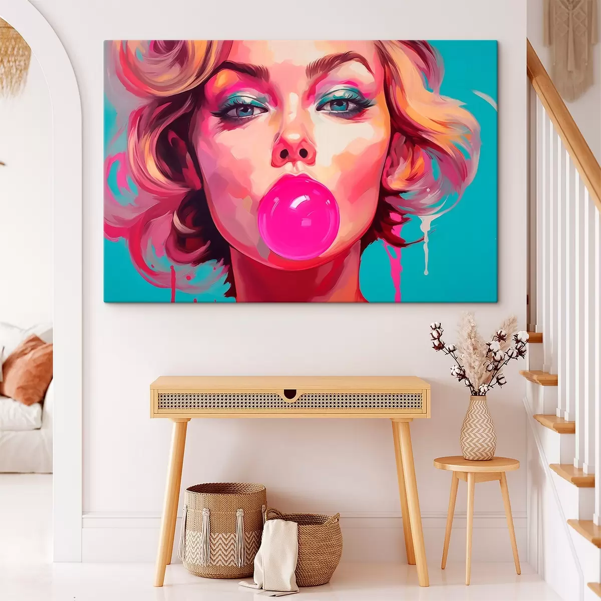 Wandbilder Mädchen mit rosa Kaugummi s45321