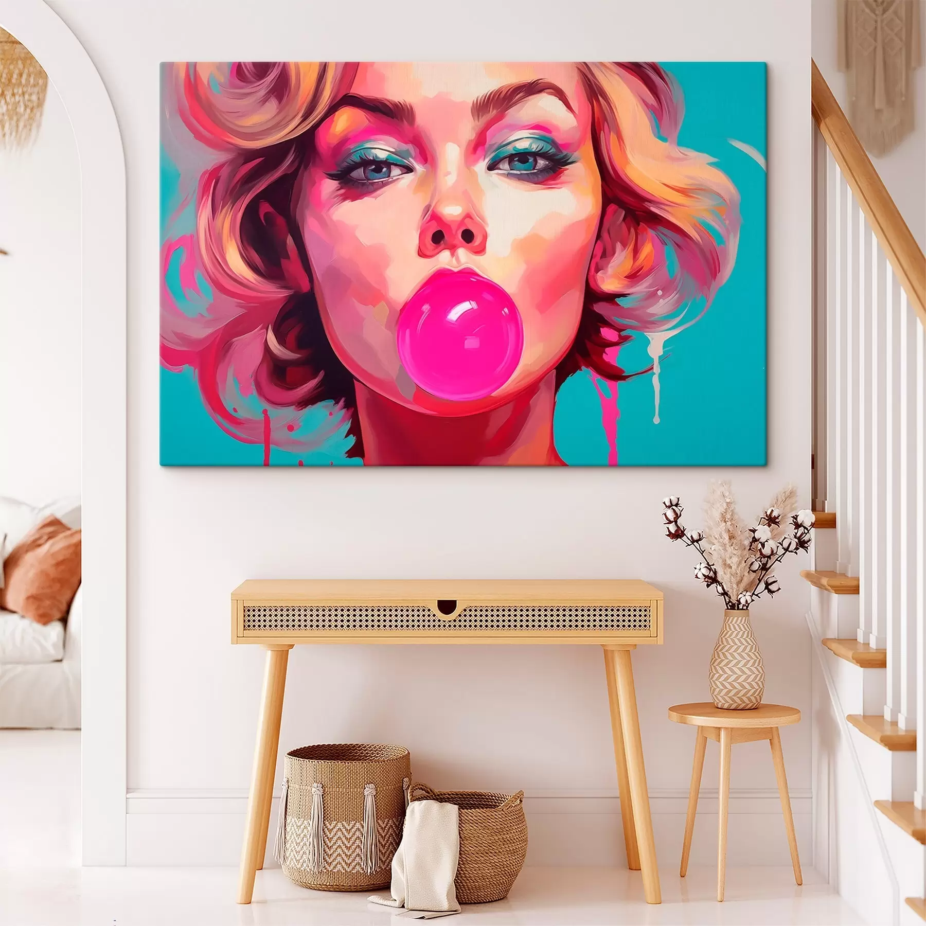 Wandbilder Mädchen mit rosa Kaugummi s45321