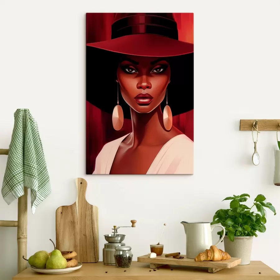 Wandbilder Frau mit Hut und runden Ohrringen s45325