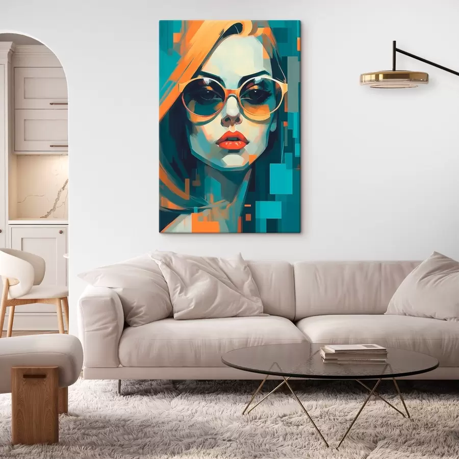Wandbilder Frau mit Sonnenbrille im digitalen Pop-Art-Stil s45327