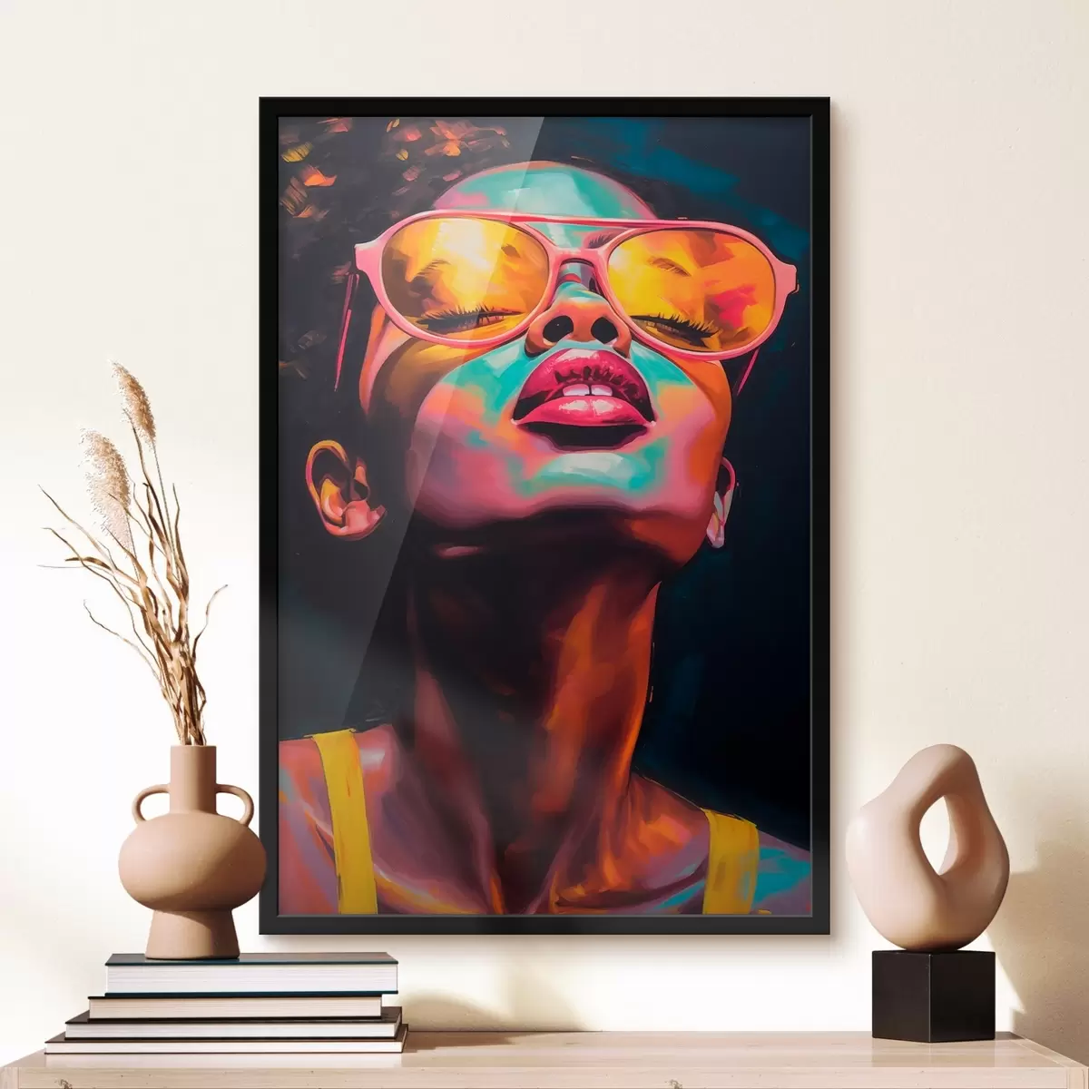 Poster Frau mit gelber Brille f45311