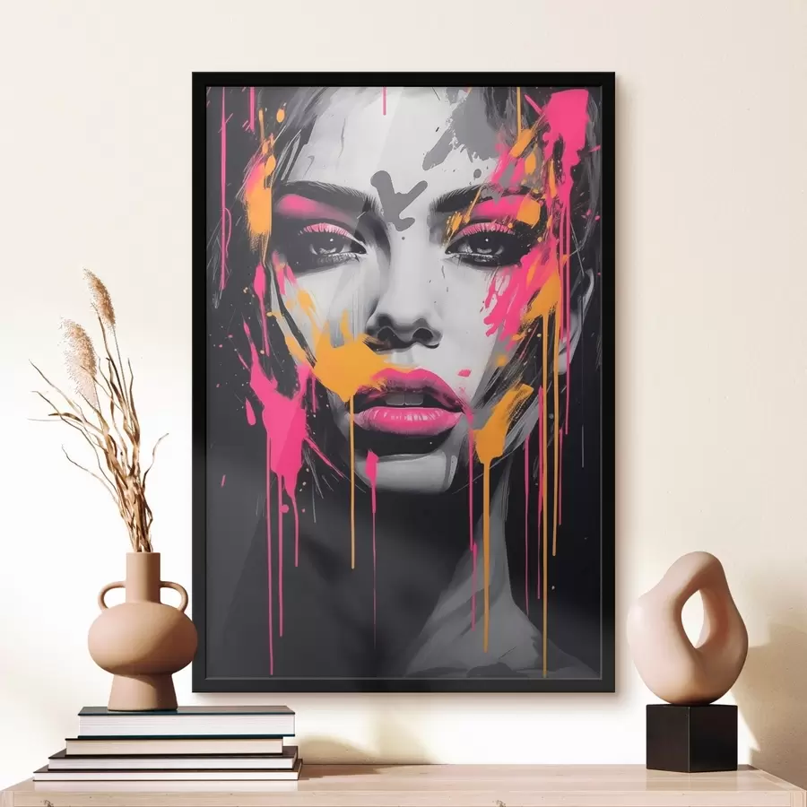 Fototapete Weibliches Porträt mit Gemälden f45318