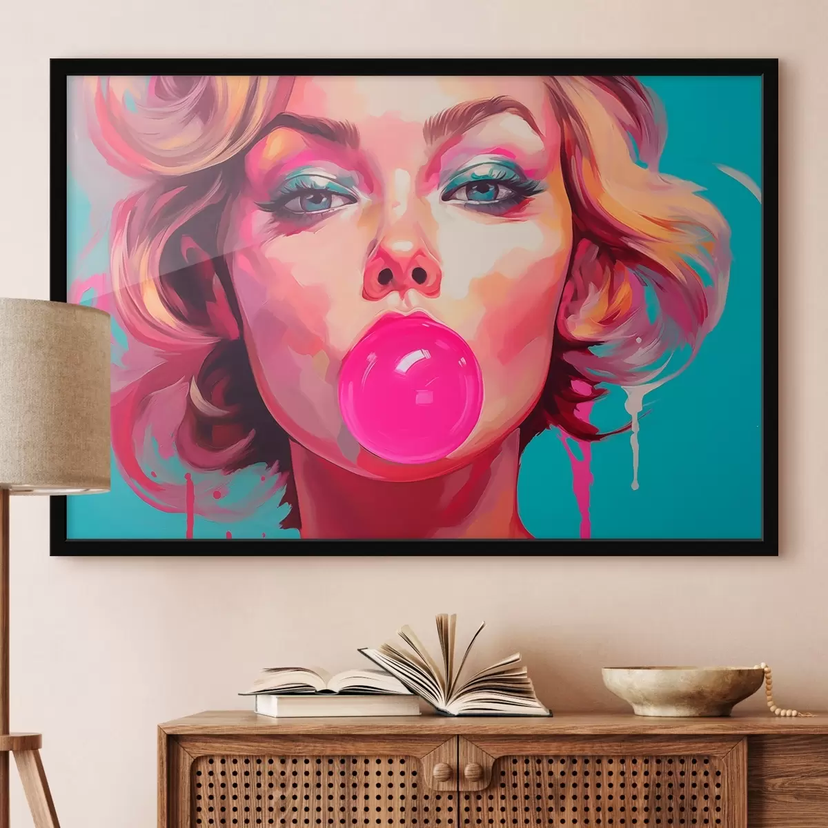 Poster Mädchen mit rosa Kaugummi f45321