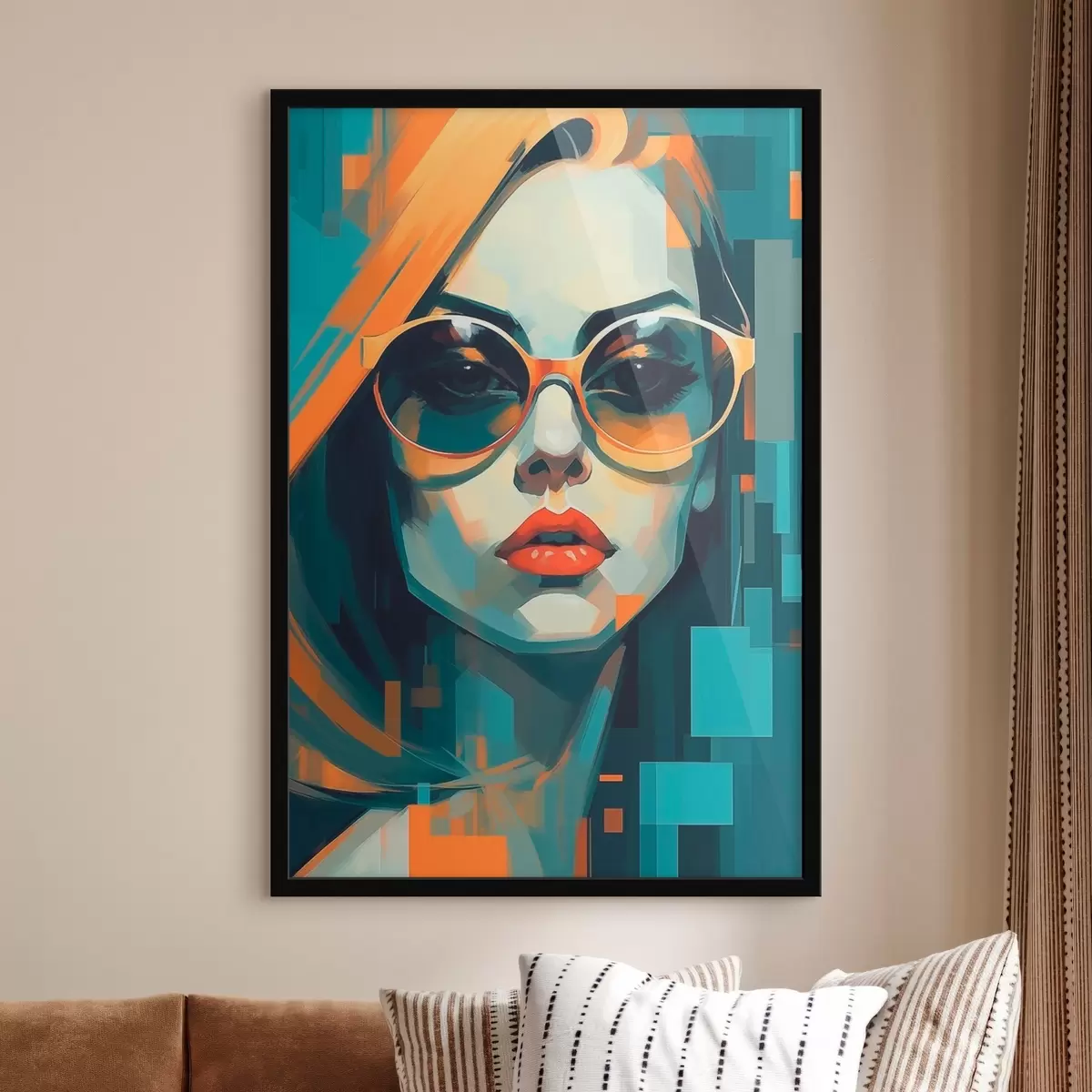 Poster Frau mit Sonnenbrille im digitalen Pop-Art-Stil f45327