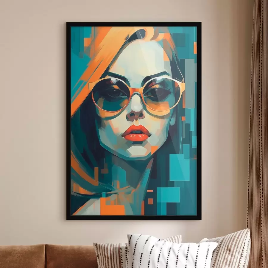 Fototapete Frau mit Sonnenbrille im digitalen Pop-Art-Stil f45327