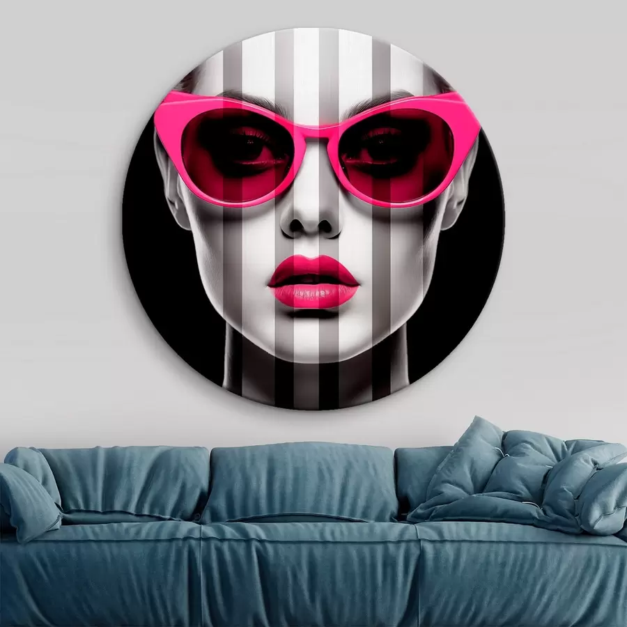 Wandbilder Frau mit rosa Brille mit schwarzen und weißen Streifen r45315