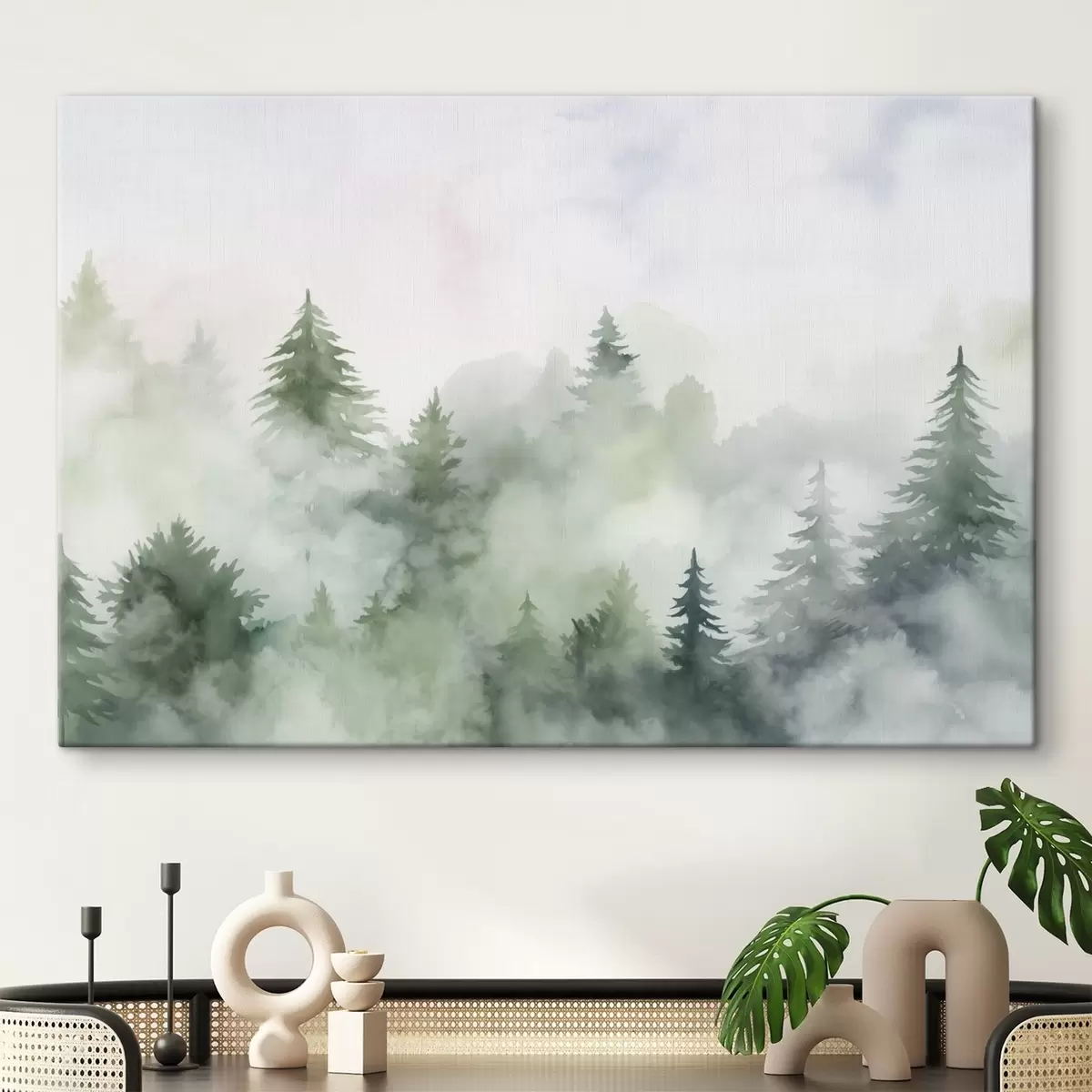 Wandbilder Wald im Nebel Nachahmung von Aquarell s45343