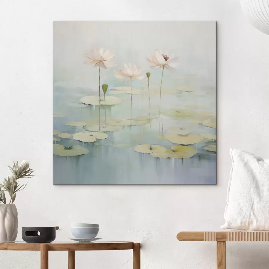 Wandbilder Lotusblätter und Blumen auf dem Teich s45350