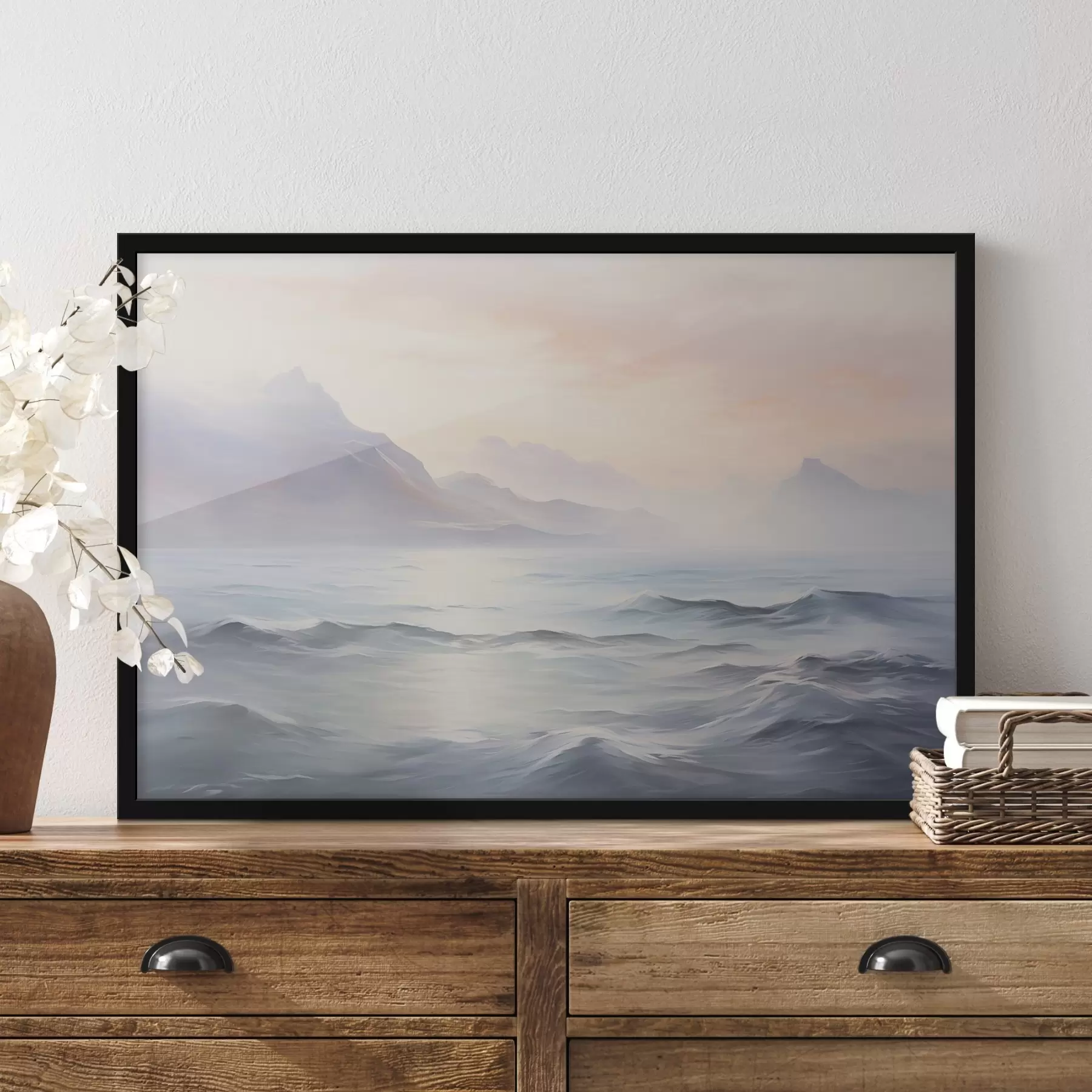 Fototapete See in der Nähe der Berge Nachahmung der Malerei f45344