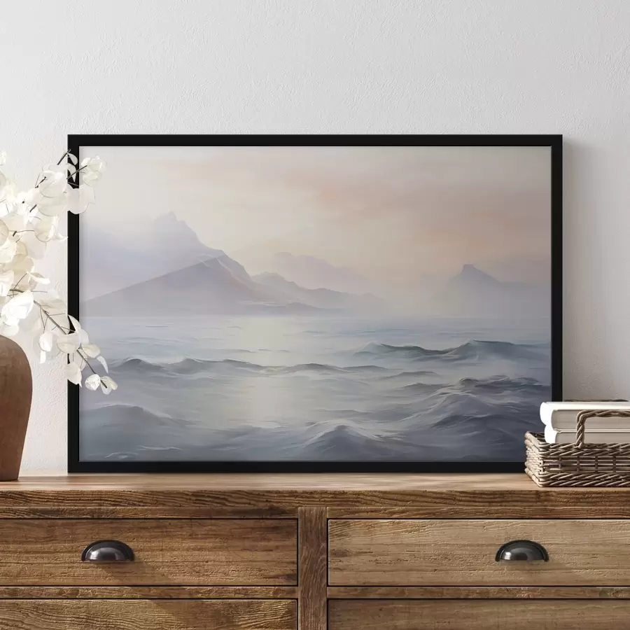 Fototapete See in der Nähe der Berge Nachahmung der Malerei f45344