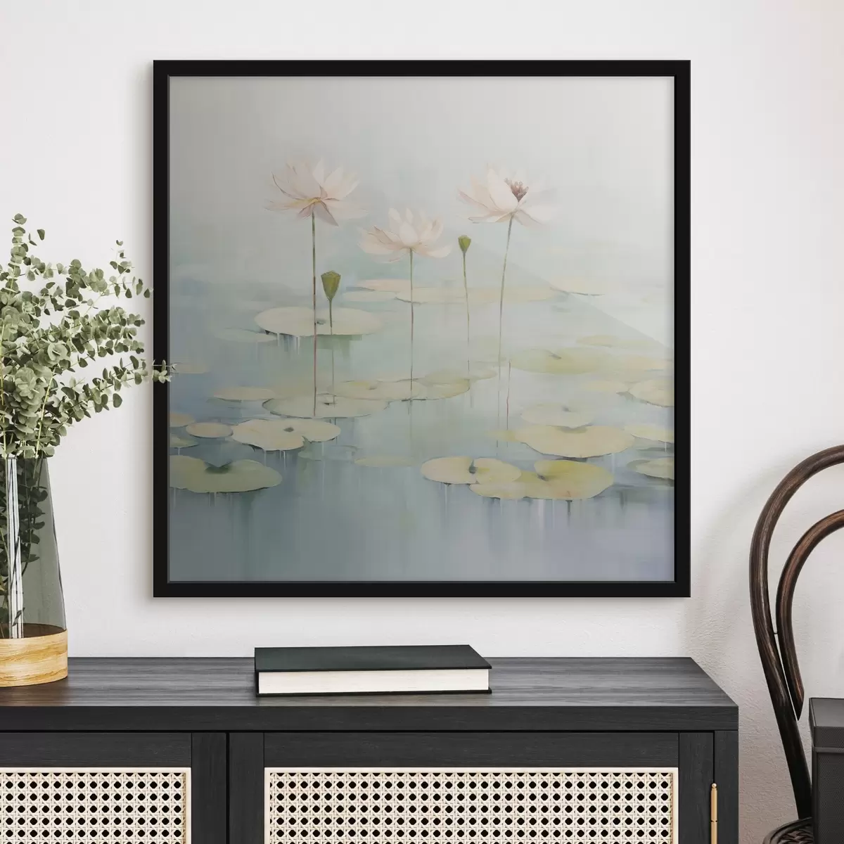 Poster Lotusblätter und Blumen auf dem Teich f45350