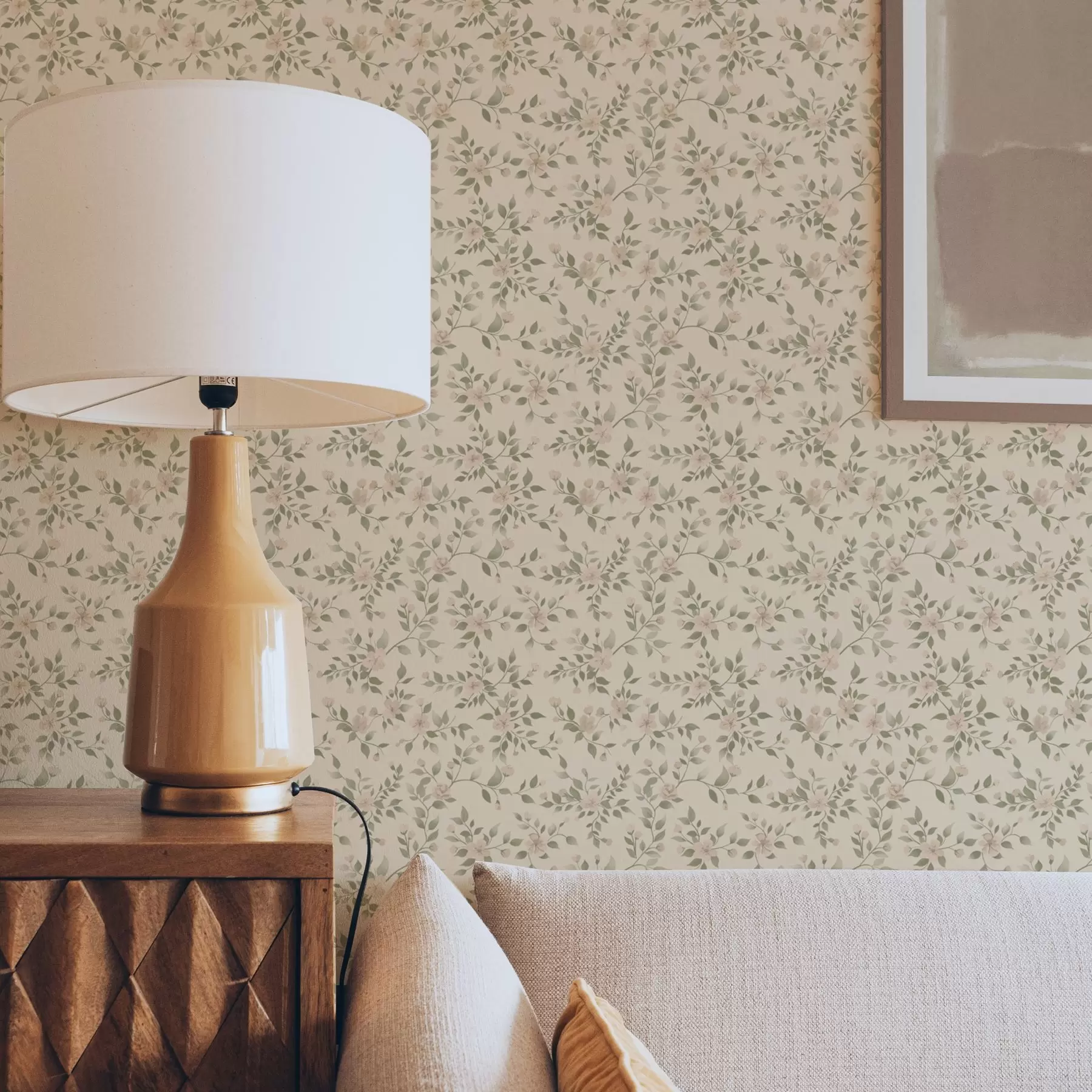 Fototapete Zarte pastellfarbene Blumenzweige auf beigem Hintergrund a00390