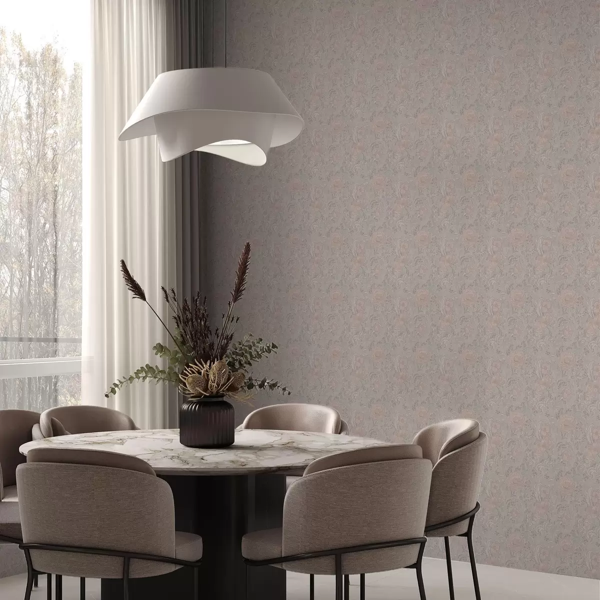 Tapete Zarte pastellfarbene Blumen im Jugendstil a00394