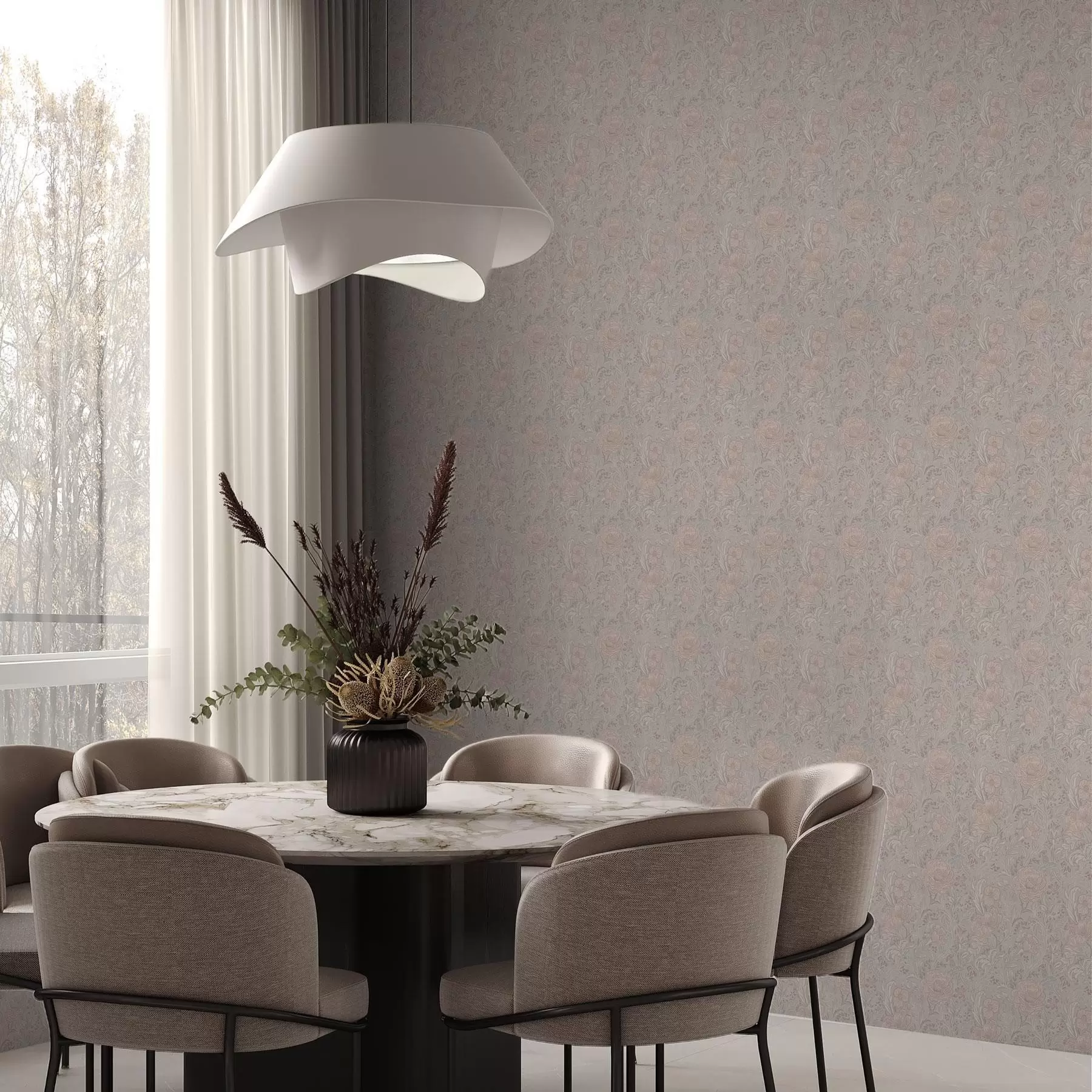 Fototapete Zarte pastellfarbene Blumen im Jugendstil a00394