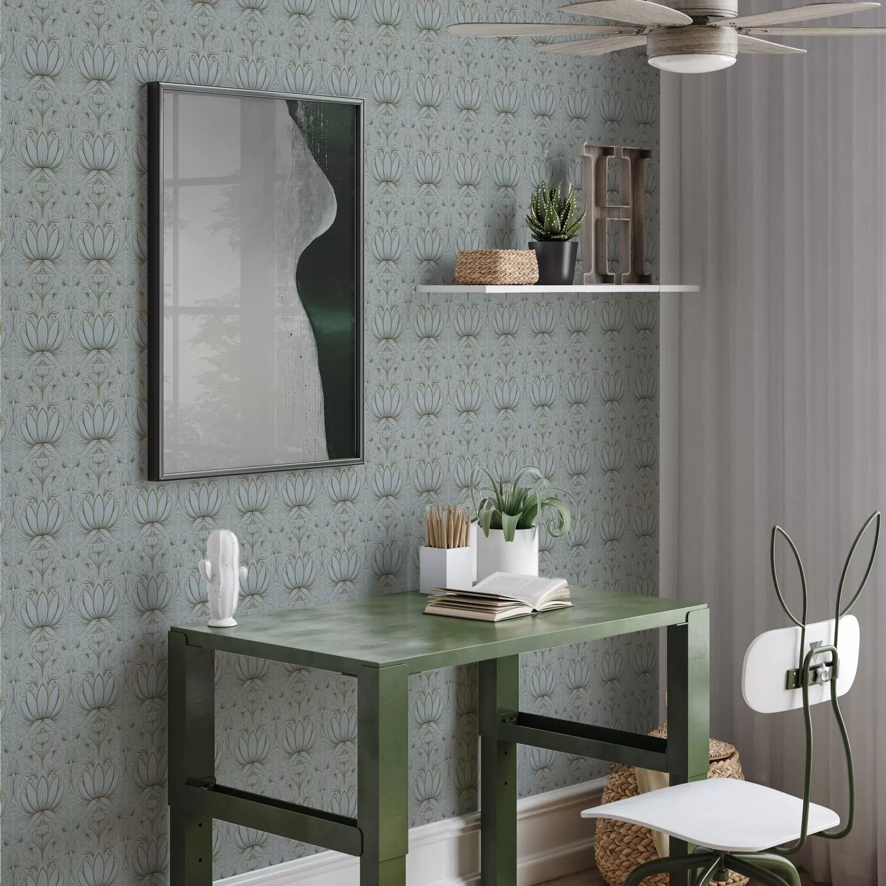 Fototapete Lotus-Ornament in Türkis- und Gelbtönen a00439