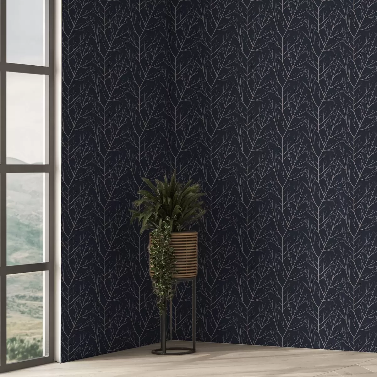 Tapete Zarte rote Zweige auf einem tiefblauen Hintergrund a00451