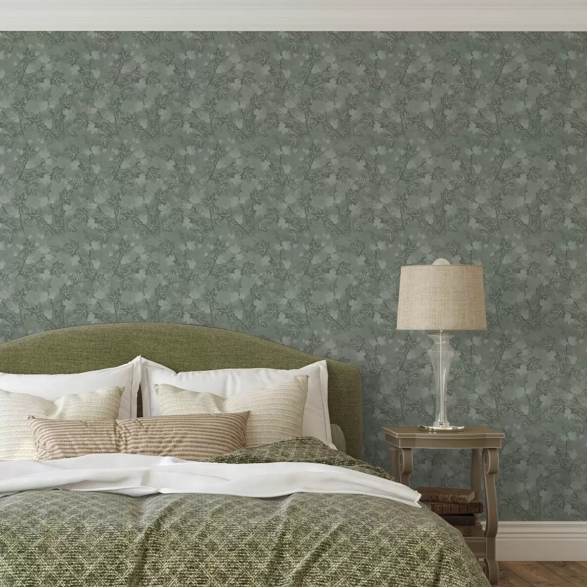 Tapete Matte Ahornblätter in sanften Grüntönen a00464