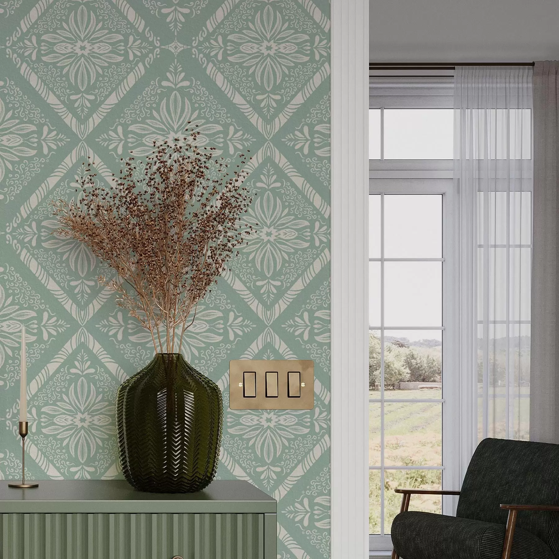 Fototapete Geometrisches Muster in Türkis und Beige mit Locken a00466