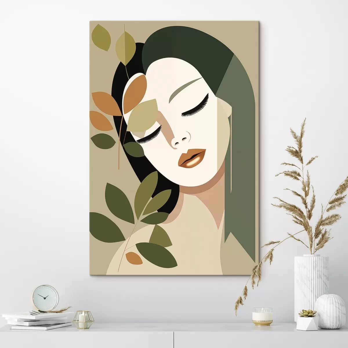 Wandbilder Mädchen mit Blättern s45388