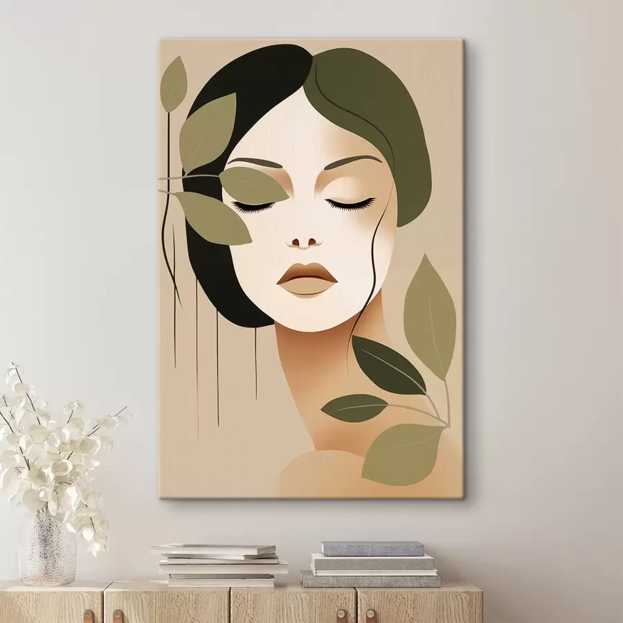 Wandbilder Mädchen mit Blättern s45390