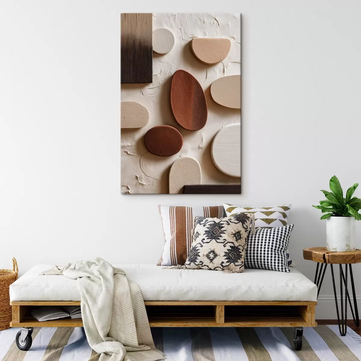 Wandbilder Abstrakte Komposition mit dreidimensionalen geometrischen Formen auf einem Reliefhintergrund s45409