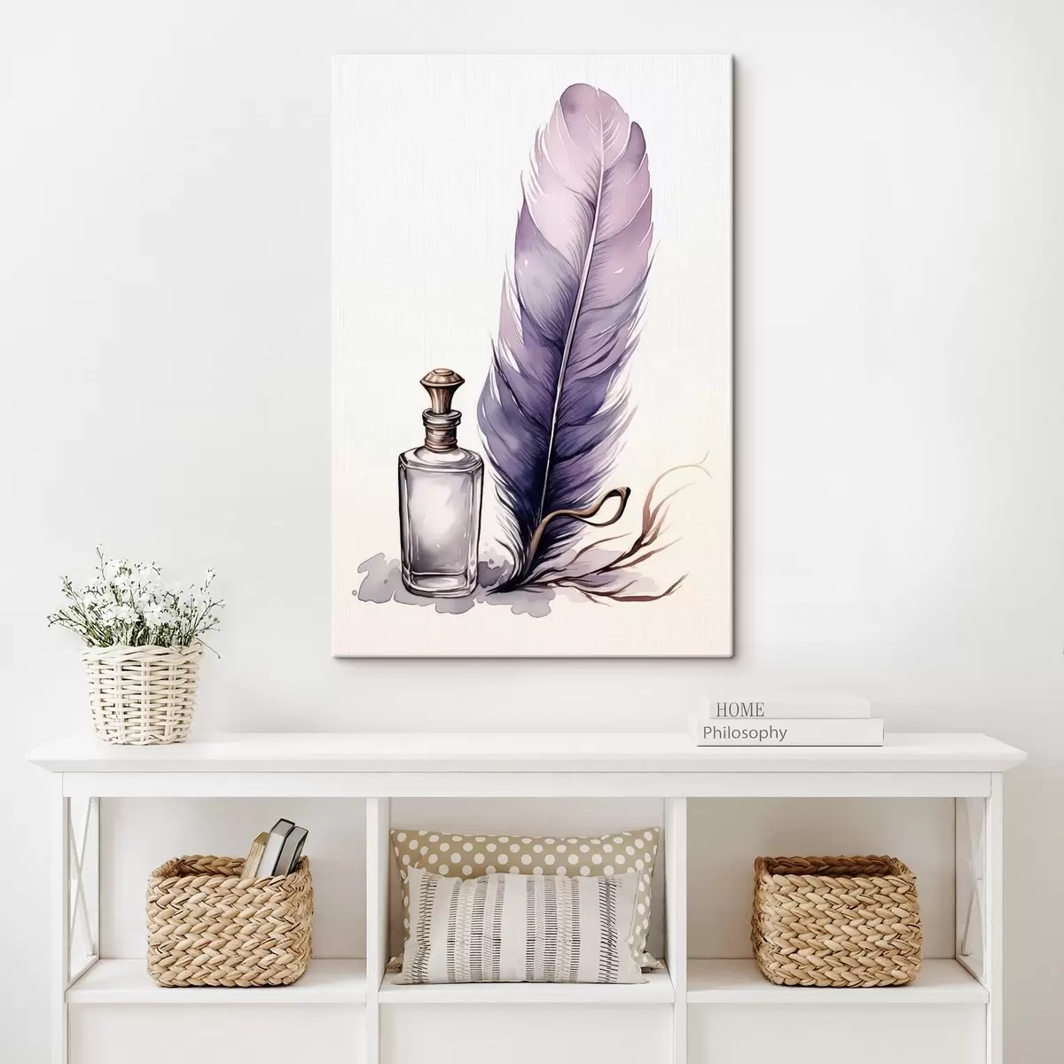 Wandbilder Aquarell-Illustration einer Feder und eines Tintenfasses aus Glas s45410