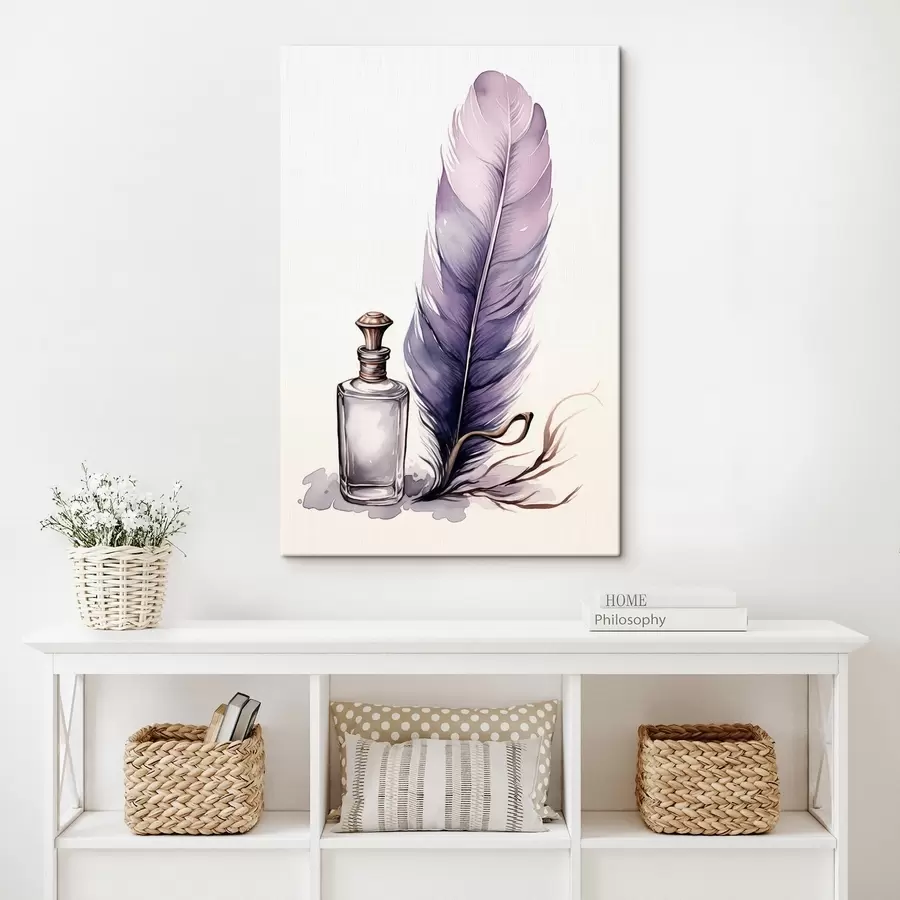 Wandbilder Aquarell-Illustration einer Feder und eines Tintenfasses aus Glas s45410