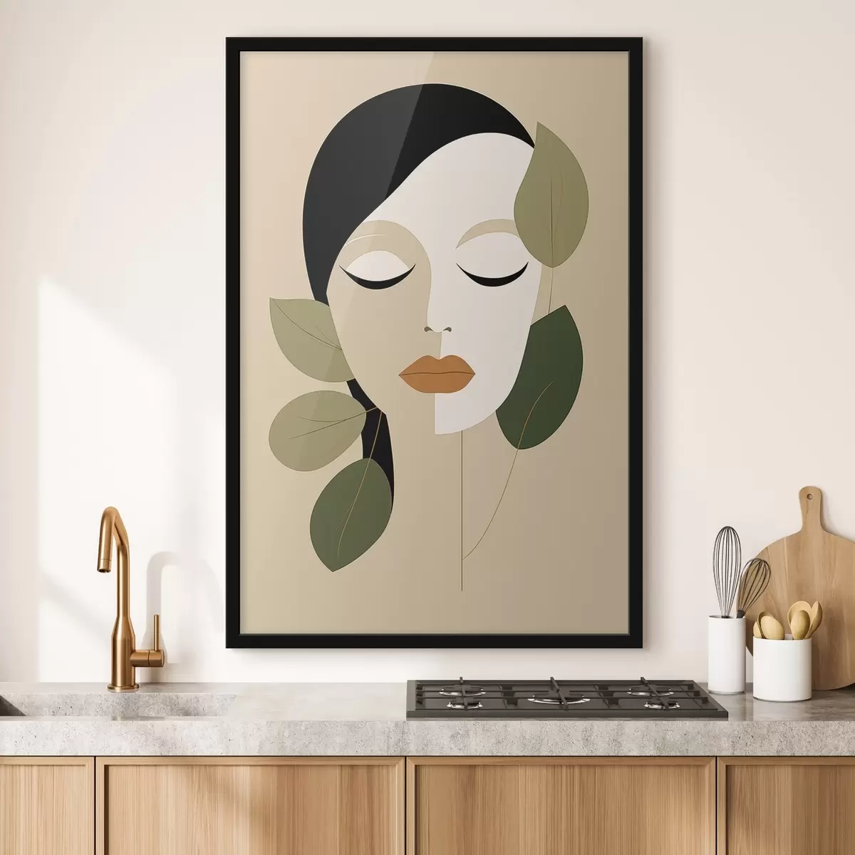 Poster Mädchen mit Blättern f45389