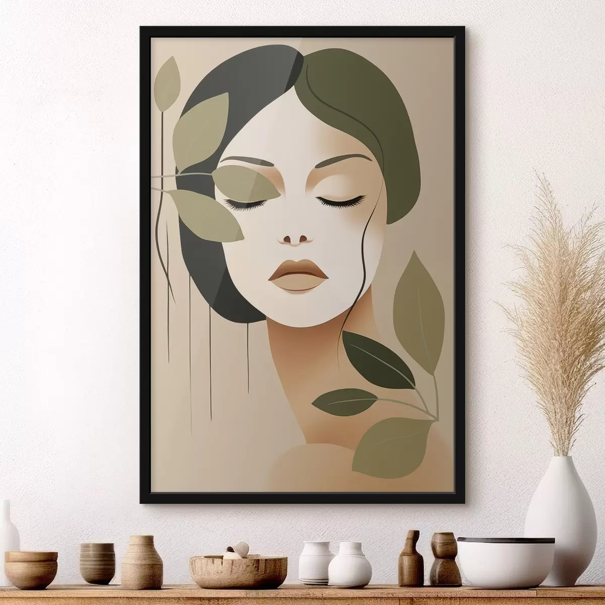 Poster Mädchen mit Blättern f45390