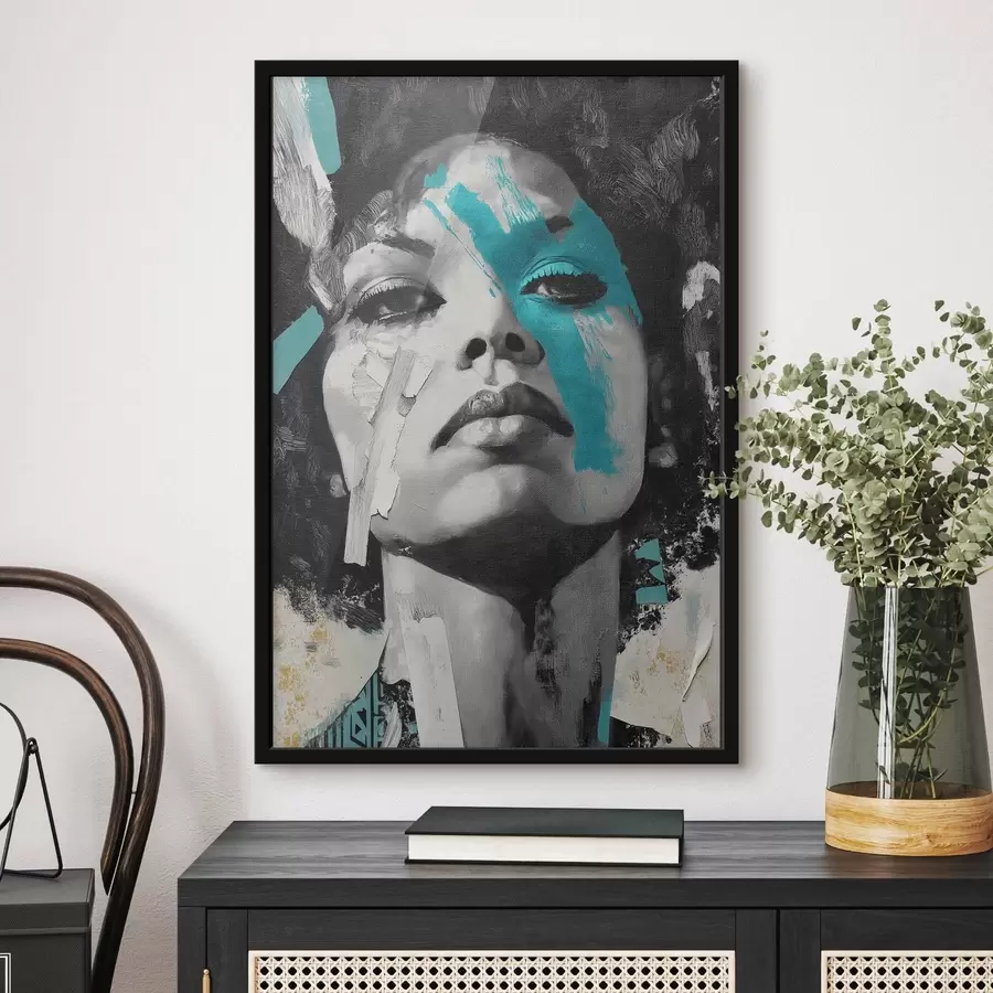 Fototapete Mixed Media Portrait mit Fragmenten von Farbstrichen und Texturen f45416