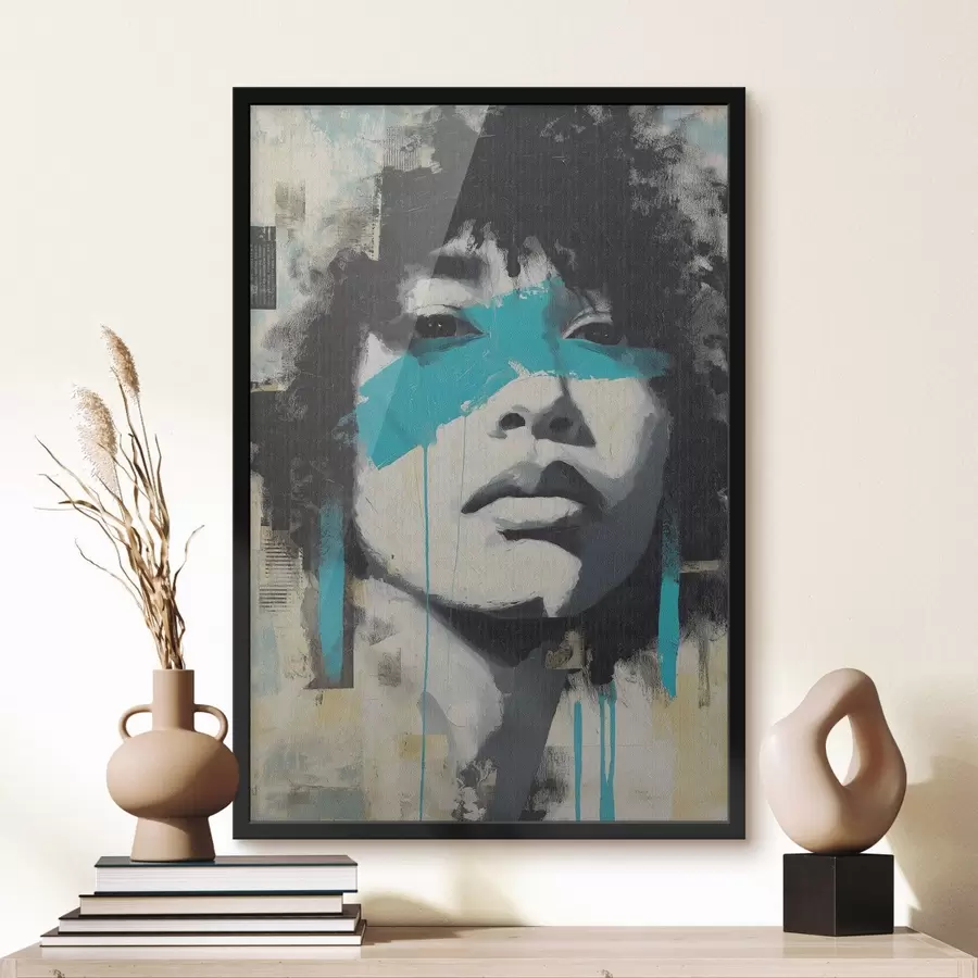 Fototapete Mixed Media Portrait mit Fragmenten von Farbstrichen und Texturen f45417